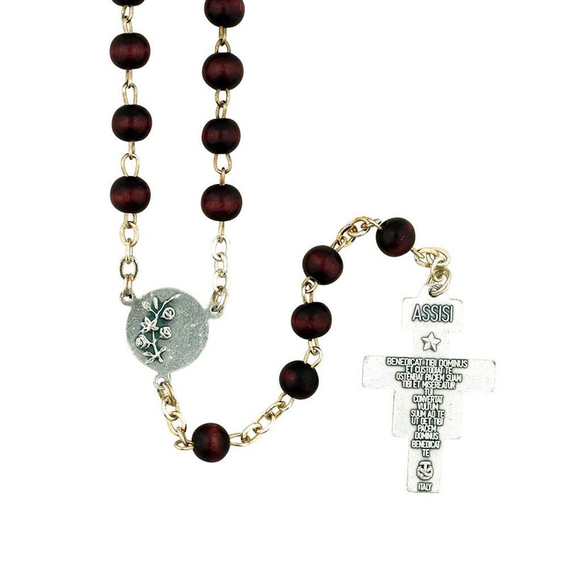VENERARE San Damiano Crucifix Cross Rosary | Saint Francis of Assisi Centerpiece | Beautiful Dark Wooden Beads | Christian Devotional Prayer | Great Catholic Gift for First Holy Communion and Confirmation - Image 3
